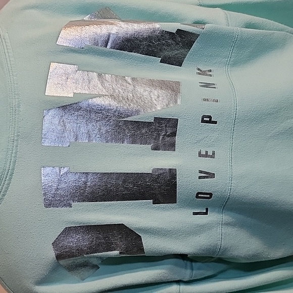 Womens Victoria Secret Pink Turquoise and Silver Logo Sweatshirt Size Small - Picture 3 of 9